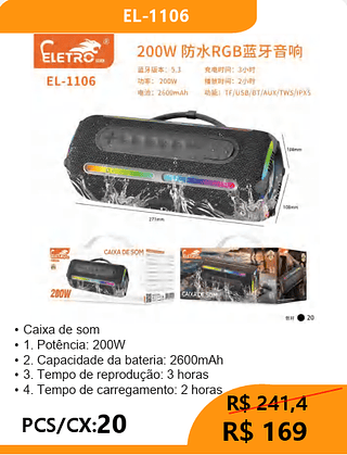 CAIXA DE SOM PCS/CX:20 R$169