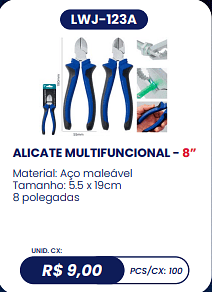 ALICATE MULTIFUNCIONAL - 8” UNID. CX: R$ 9,00 PCS/CX: 100
