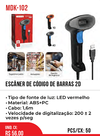 ESCÂNER DE CÓDIGO DE BARRAS 2D 50pç=56$