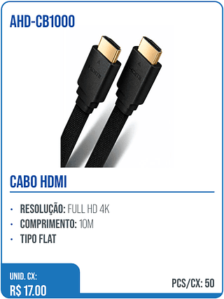 CABO HDMI UNID. CX: R$ 17.00 PCS/CX: 50