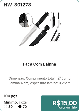 Faca Com Bainha 100 pcs R$ 15,00