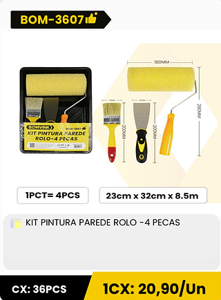 KIT PINTURA PAREDE ROLO -4 PECAS CX: 36PCS 1CX: 20,90/Un
