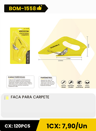 FACA PARA CARPETE CX: 120PCS 1CX: 7,90/Un