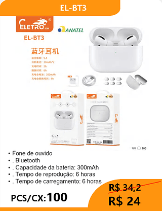 FONE BLUETOOTH PCS/CX:100 R$24