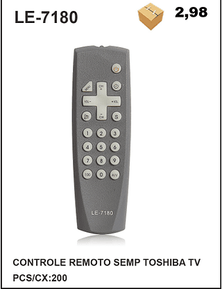 CONTROLE REMOTO SEMP TOSHIBA TV 200pç=2,98$