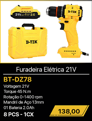 Furadeira Elétrica 21V 8PCS R$138,00