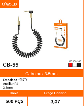 Cabo aux 3.5mm Caixa 500 PCS Preco Unitario 3,07