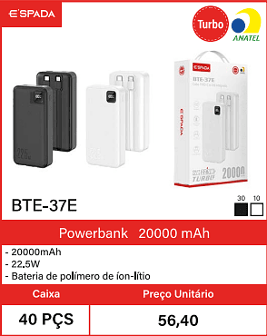 Powerbank20000 mAh Caixa 40 PCS Preco Unitario 56,40