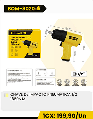 CHAVE DE IMPACTO PNEUMÁTICA 1/2 1650N.M CX: 10PCS 1CX: 199,90/Un