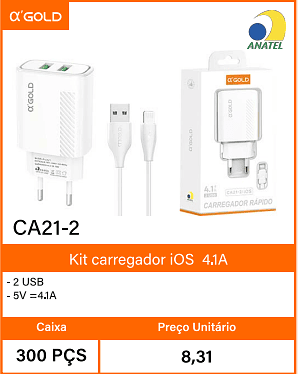 Kit carregador iOS4.1A - Caixa 300 PCS Preco Unitario 8,31