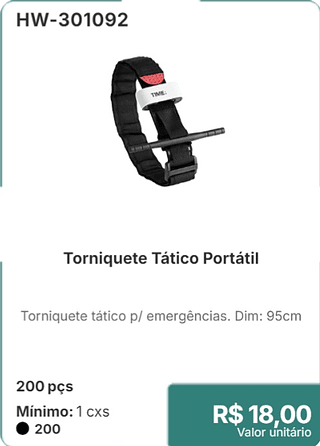 Torniquete Tático Portátil 200 pçs R$ 18,00