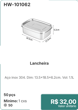 Lancheira 50 pçs R$ 32,00
