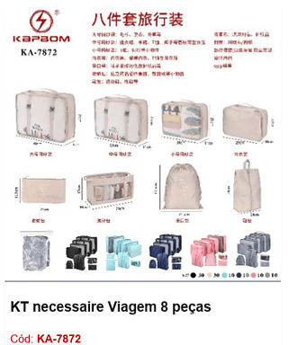 KT necessaire Viagem 8 peças R$ 22,5 PCS/CX: 100