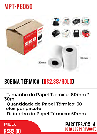 BOBINA TÉRMICA (R$2.88/ROLO) 4pct=82$
