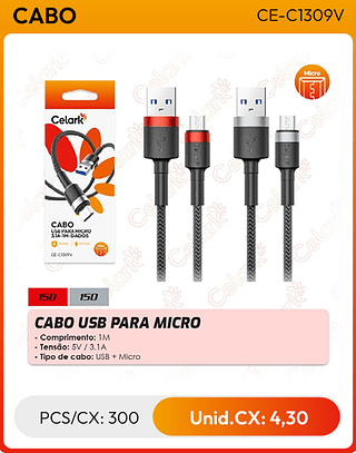 CABO USB PARA MICRO PCS/CX: 300 Unid.CX: 4,30