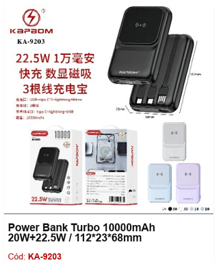 Power Bank Turbo 10000mAh 20W+22.5W R$50,4 PCS/Cx: 100