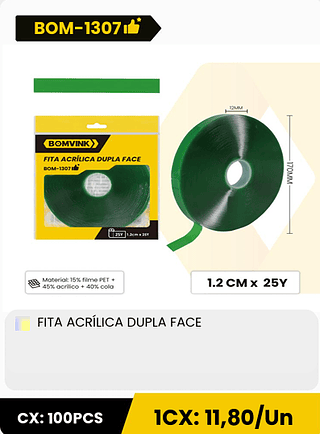 FITA ACRÍLICA DUPLA FACE CX: 100PCS 1CX: 11,80/Un