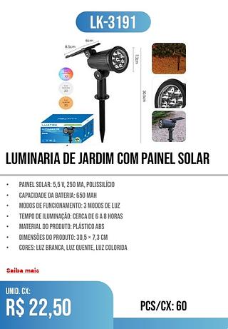 LUMINARIA DE JARDIM COM PAINEL SOLAR 60pç=22,50$