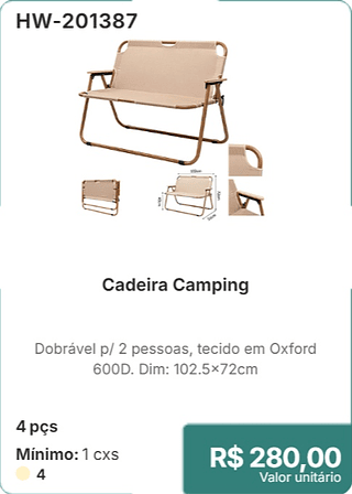 Cadeira Camping 4 pçs R$ 280.00