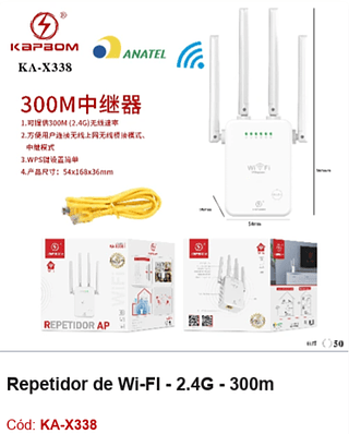 Repetidor de Wi-FI - 2.4G - 300m R$ 37,8 PCS/Cx:50