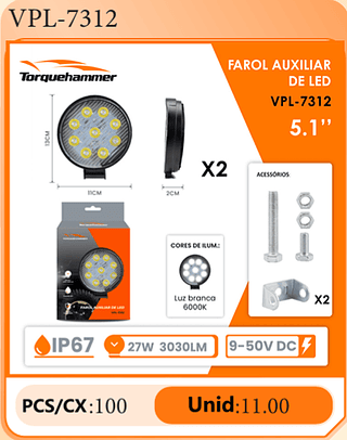 FAROL AUXILIAR DE LED 5.1' PCS/CX:100 Unid:11.00
