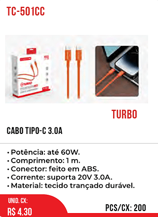 CABO TIPO-C 3.0A 200pç=4,3$