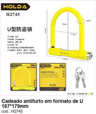 Cadeado antifurto em formato de U 187*179mm R$ 18 PC/CX64