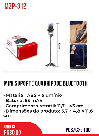 MINI SUPORTE QUADRÍPODE BLUETOOTH 100pç=30$
