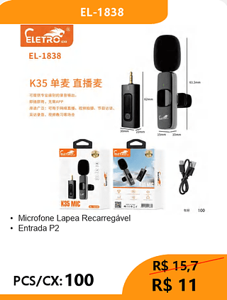MICROFONE DE LAPELA PCS/CX:100 R$11