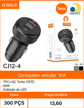 Carregador veicular9.1A Caixa 300 PCS Preco Unitario 13,60