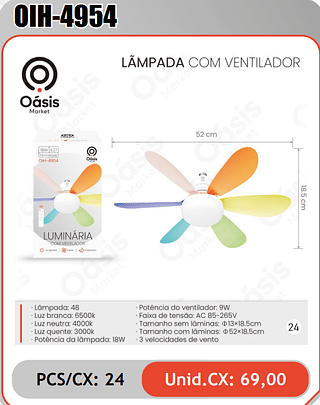 LAMPADA COM VENTILADOR PCS/CX: 24 Unid.CX: 69,00