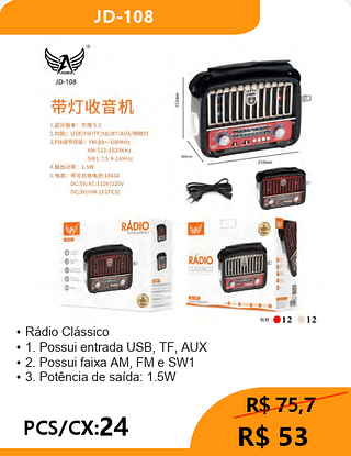 Rádio Clássico PCS/CX:24 R$53