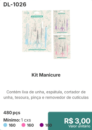 Kit Manicure 480 pçs R$ 3.00