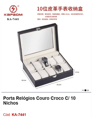 Porta Relógios Couro Croco C/ 10 Nichos R$ 72 PCS/Cx: 14