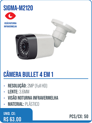 CÂMERA BULLET 4 EM 1 UNID. CX: R$ 63.00 PCS/CX: 50