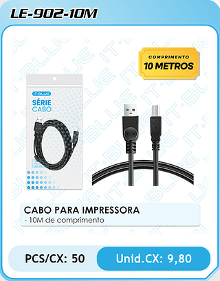 CABO PARA IMPRESSORA - 10M de comprimento PCS/CX: 50 Unid.CX: 9,80