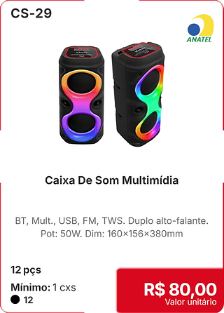 Caixa De Som Multimídia 12 pçs R$ 80,00