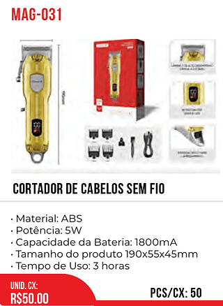 Cortador De Cabelos Sem Fio 50pç=50$