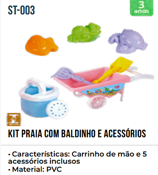 KIT PRAIA COM BALDINHO E ACESSORIOS UNID.CX: RS 32.00 PCS/CX:36