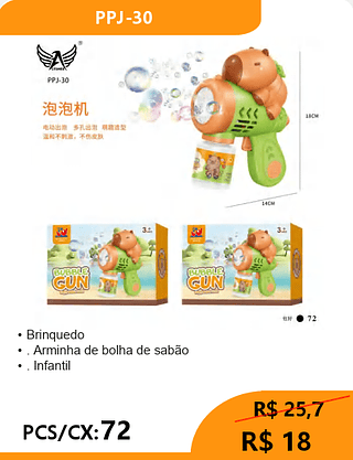 Arminha de bolha de sabão PCS/CX:72 R$ 18