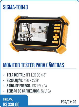 MONITOR TESTER PARA CÂMERAS UNID. CX: R$ 330.00 PCS/CX: 20