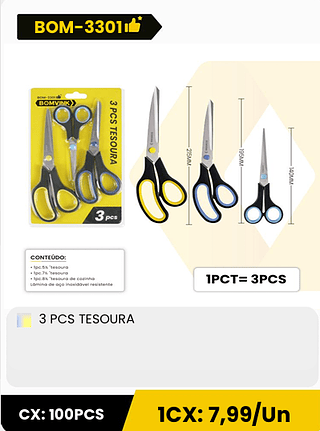 3 PCS TESOURA CX: 100PCS ICX: 7,99/Un