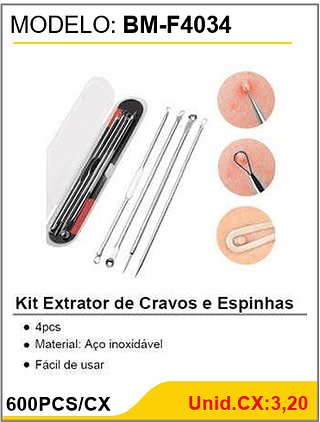 Kit Extrator de Cravos e Espinhas 600PCS/CX Unid.CX:3,20