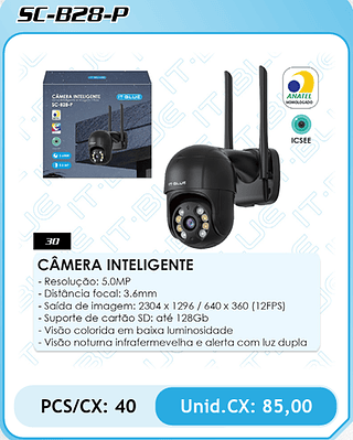 CÂMERA INTELIGENTE PCS/CX: 40 Unid.CX: 85,00