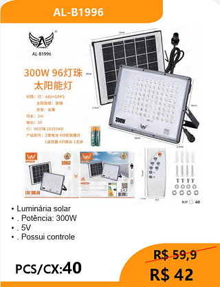 Luminária solar PCS/CX:40 R$ 42