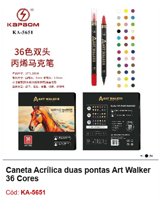 Caneta Acrílica duas pontas Art Walker 36 Cores R$ 40,5 PCS/CX:36