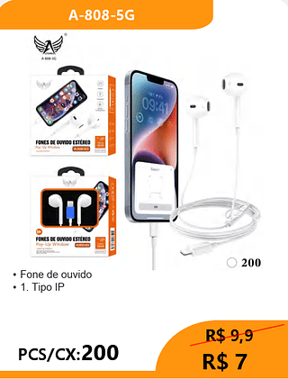 FONE DE OUVIDO LIGHTNING PCS/CX:200 R$7