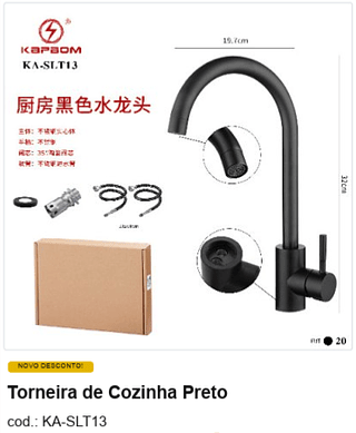 Torneira de Cozinha Preto R$ 90 PC/CX:20