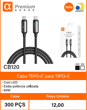 Cabo TIPO-C para TIPO-C Caixa 300 PCS Preco Unitario 12,00