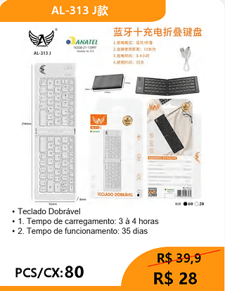 Teclado Dobrável PCS/CX:80 R$ 28